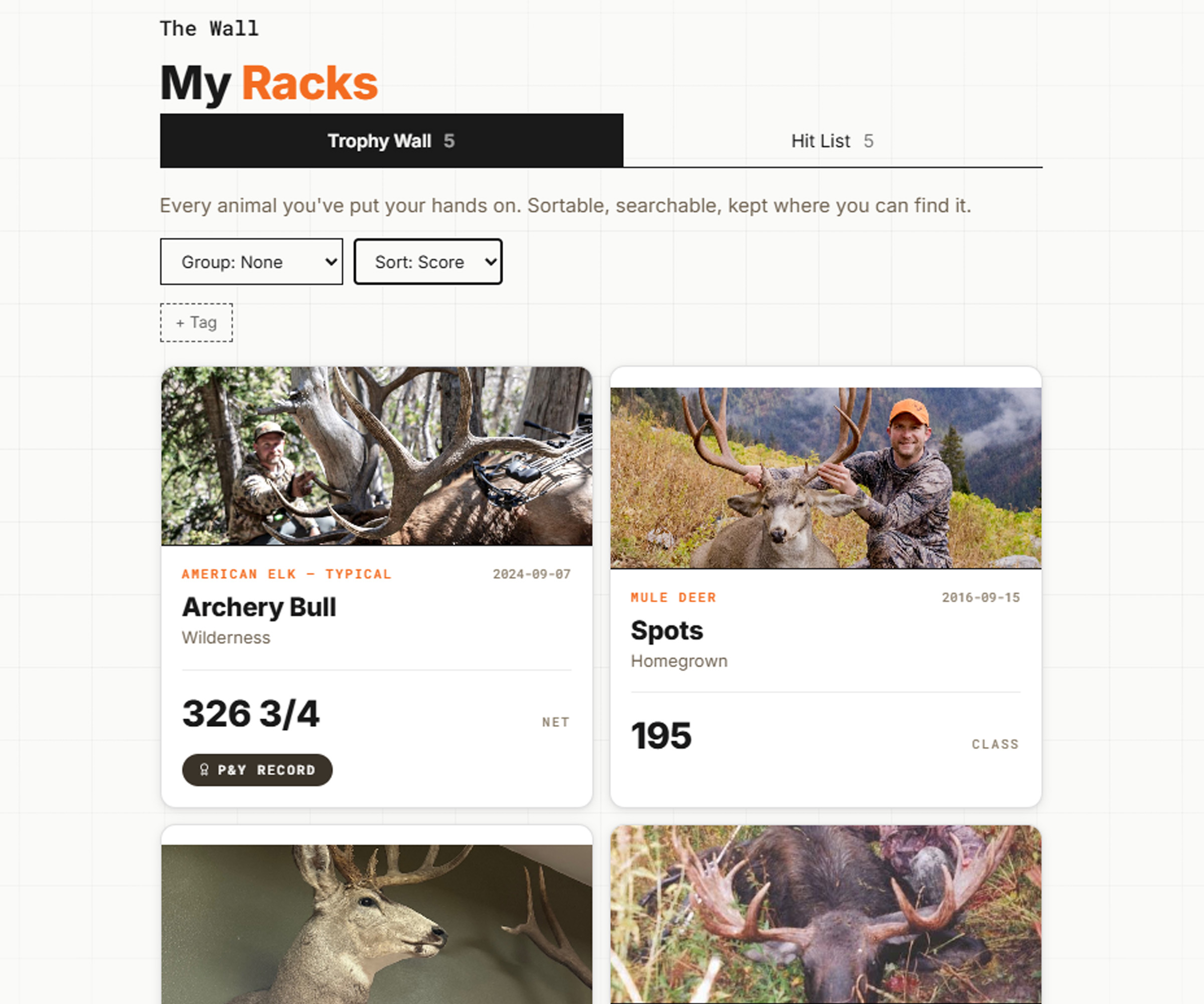 Vizirack Trophy Room with multiple saved animals, scores, and photos